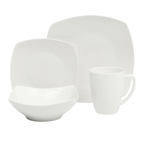 Gibson Home Zen Buffet Porcelain Chip and Scratch Resistant Dinnerware Plates, Bowls, and Mugs Set, Service for 4 (16pcs), White (Square Dishes) thumbnail 6