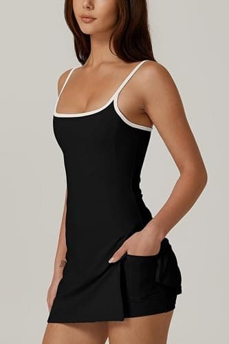 QINSEN Womens Spaghetti Strap Tennis Dress with Shorts Workout Side Slit Active Golf Dresses thumbnail 4