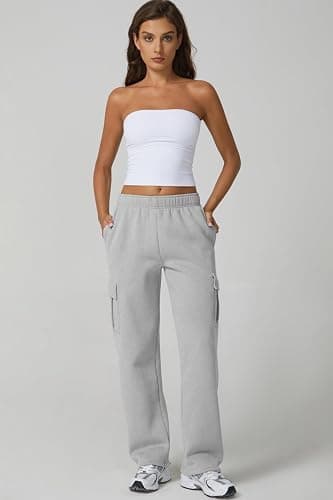 QINSEN Womens Medium Waist Baggy Elastic Waist Sweatpants Casual Fleece Long Pants with Pockets thumbnail 3