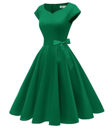 Kingfancy Women Vintage 1950s Dress Retro Cocktail Party Swing Dresses with Cap Sleeves thumbnail 4