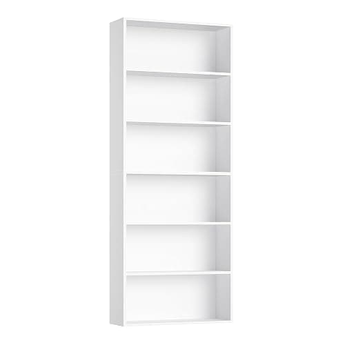 FOTOSOK 6 Tier Tall Bookshelf and Bookcase with Open Display Shelves, White | Industrial Tall Bookcases with Storage, Freestanding Book Shelf for Home Office, School Library , Living Room, Narrow Space thumbnail 9