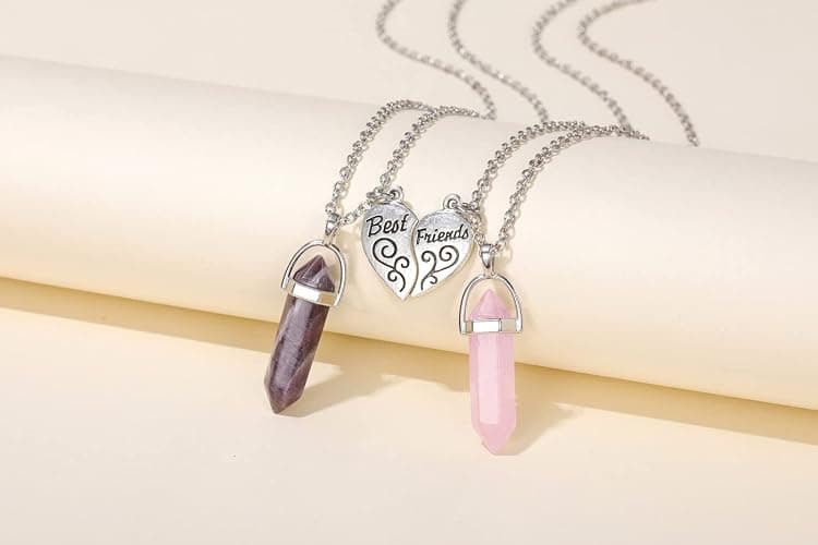 PESOENTH BFF Necklace for 2 - Matching Heart Best Friends Crystal Pendant Necklaces Friendship Jewelry Set For Women thumbnail 4