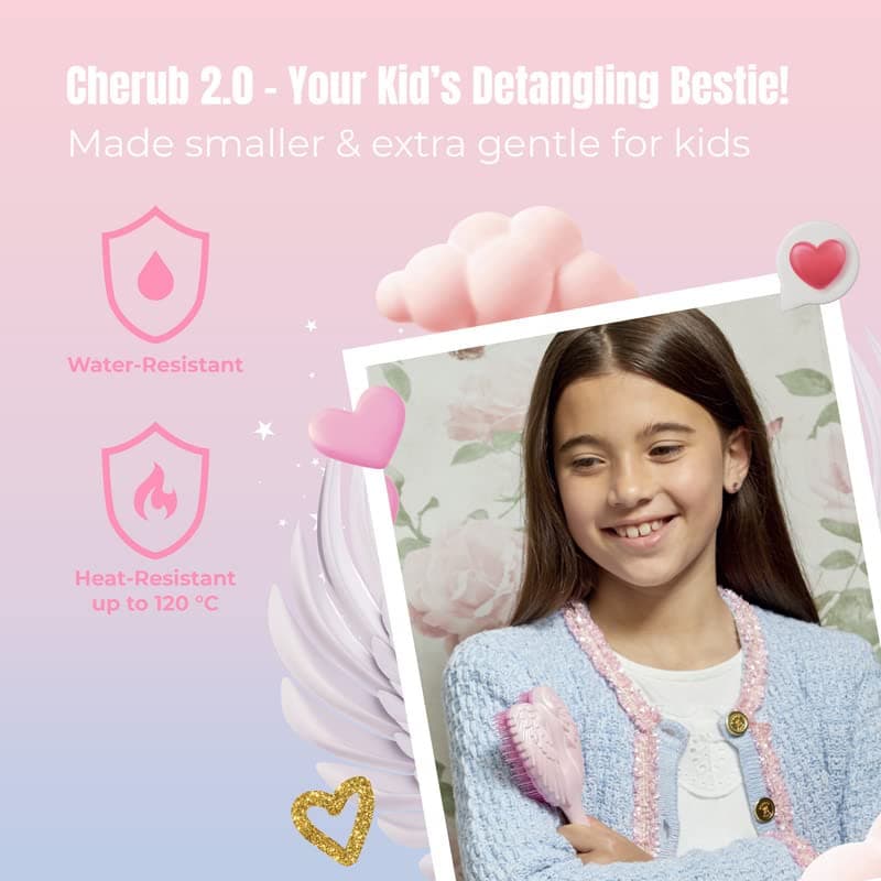 Kids Mini Hairbrush Detangler - Anti Static Soft Detangler Hair Brush for Girls, Kids - Detangle Hair Brush for Wet, Dry, Curly, Thick, Straight, or Wavy Hair - Tangle Angel Cherub - Gloss Pink thumbnail 4