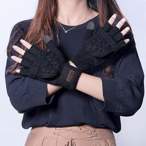 Loritta Winter Fingerless Gloves for Women Warm Knit Convertible Mittens with Flip Cover Stocking Stuffers Gifts thumbnail 6