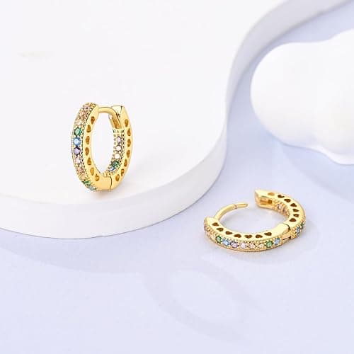NARMO Earrings for Women 925 Sterling Silver Heart Hoops Small Colorful Rainbow Hoop Earrings Huggie Earrings thumbnail 2