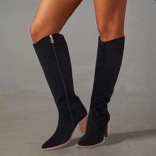 MeiLuSi Womens Knee High Boots Pointed Toe Suede Boots Chunky Heel Faux Slouchy Shoes Tall Fall 2025 Side Zipper thumbnail 5