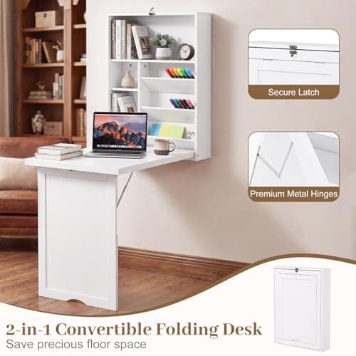CasartUS Casart Multi-Function Computer Desk, Wall Mounted Fold Out Table, Convertible Desk Writing Desk for Home and Office thumbnail 3