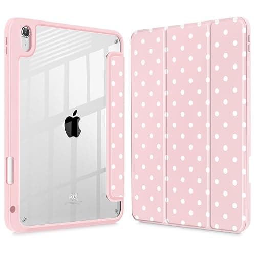Tuiklol Case for iPad 11 inch (A16 Chip) 2025 Gen 11th / iPad 10.9 inch 2022 10th Gen, Buit in Pencil Holder with Shockproof Cover Clear Transparent Back Shell Auto Wake/Sleep,Spot-Pink - Image 1