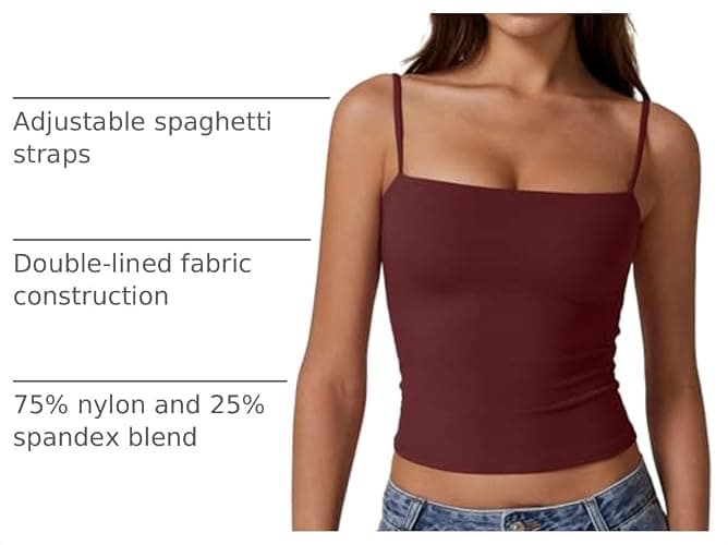 QINSEN Women's Double Lined Basic Tank Top Adjustable Spaghetti Straps Sleeveless Camisole Shirts thumbnail 4
