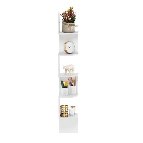 Furinno Rossi 5-Tier Wall Mount Floating Radial Corner Shelf, White thumbnail 6