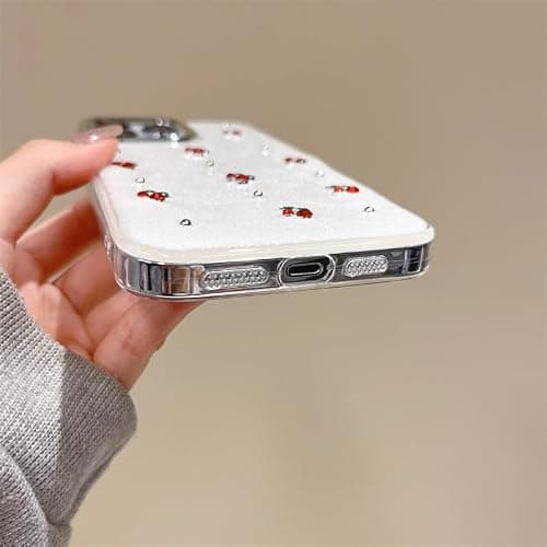 Cute Case for iPhone 15,Red Cherry Pearls with Phone Charm Chain,Pearlized Fruit Case for Women Girls Designed Shockproof thumbnail 8