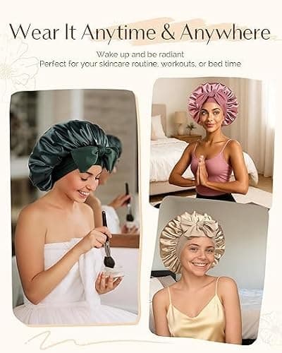 Yanibest Satin Silk Bonnet for Sleeping Women, Double Layer Hair Bonnet with Elastic Tie Band for Curly Natural Hair thumbnail 5