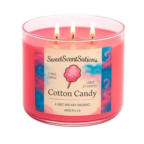 SweetScentSations Cotton Candy Candle with Gift Box Included- 3 Wick Candles - Large Candle with Strong Scented Ideal Pink Candles for Home Scented, Extremely Cute. - Image 1