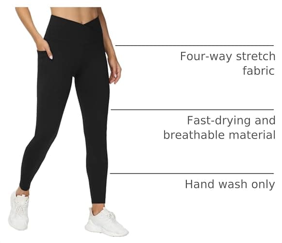 THE GYM PEOPLE Women Cross Waist Workout Leggings Yoga Pants with Pockets | Tummy Control yoga pants, 4-way stretchy fabric, Functional pockets, Athletict Leggings for the yoga, running thumbnail 4