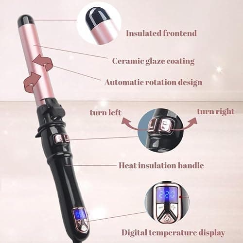 SKERTS Rotary Curler, 1 inch, User-Friendly Curler for Smoothing Curl Control, Dual Voltage, Automatic Shutdown, Automatic Rotating Curling Iron, Rose Gold thumbnail 6