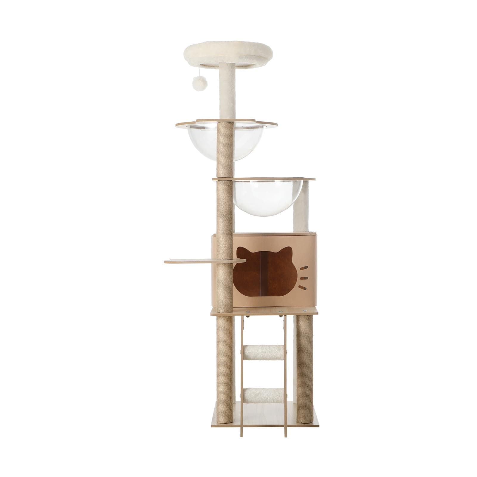 Wooden Cat Tree Tower, Cat Towers with Plush-Covered Scratching Posts, Activity Balls and Detachable Sleeping House, Multi-Level Cats Condo for Indoor Cats Kittens Play, 145x40x50cm, Natural thumbnail 4