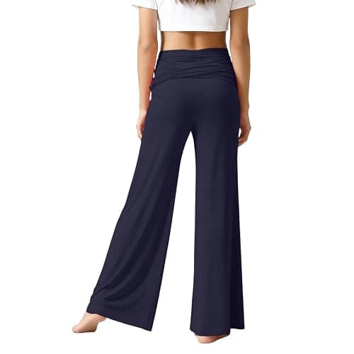 Coral Fold Over Yoga Pants Mädchen, Weite Lounge Hose Mit Raffung, Loose Fit Uni Corals Pants 2026 Coral Fold-Over-Yogahose, Weite Palazzo Hose Mit Hohem Umschlagbund,Korallfarbene Faltenhose thumbnail 7
