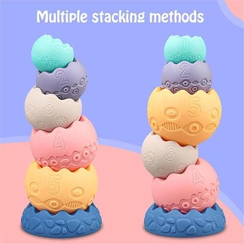 Baby Sensory Balls Teething Toys 6 9 12 18 Months Soft Building Blocks Toddlers Montessori Fine Motor Skills Stacking Ring Infant Boys Girls Easter Basket Stuffers Gifts One 1 2 3 Year Old thumbnail 5