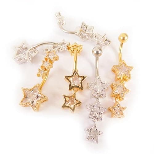 Niaspi 3Pcs 14G Stainless Steel Dangle Belly Button Rings Cubic Zirconia Heart Star Round Belly Navel Barbell Rings Belly Piercing Jewelry for Women thumbnail 6