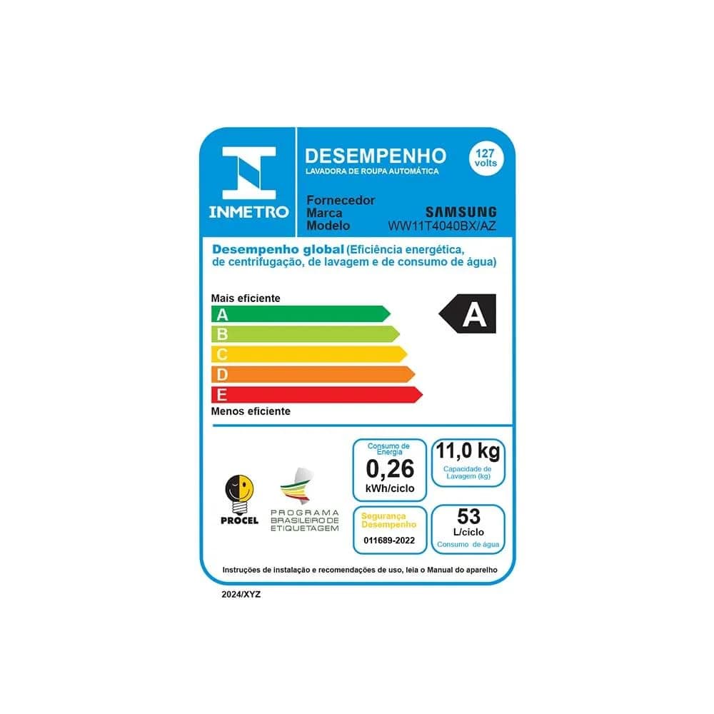 Samsung Lavadora de Roupas Digital Inverter Porta Black WW11T Inox 11kg 127V thumbnail 9