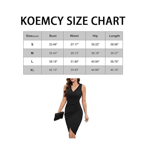 KOEMCY Robe Femme Sexy Col en V Moulante Cocktail Elégant sans Manches Robes Courte de Soirée Chic Et Glamour Slim Fit Dress thumbnail 6