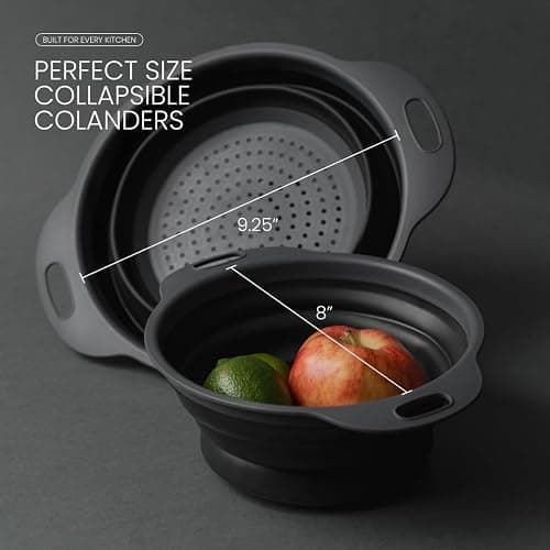 Collapsible Colander | 2-Pack Black Collapsible Strainer for Pasta, Fruits, & Vegetables | Compact Silicone Strainer Ideal for Straining all Sorts of Foods | Strainer for Everyday Use Medium thumbnail 4