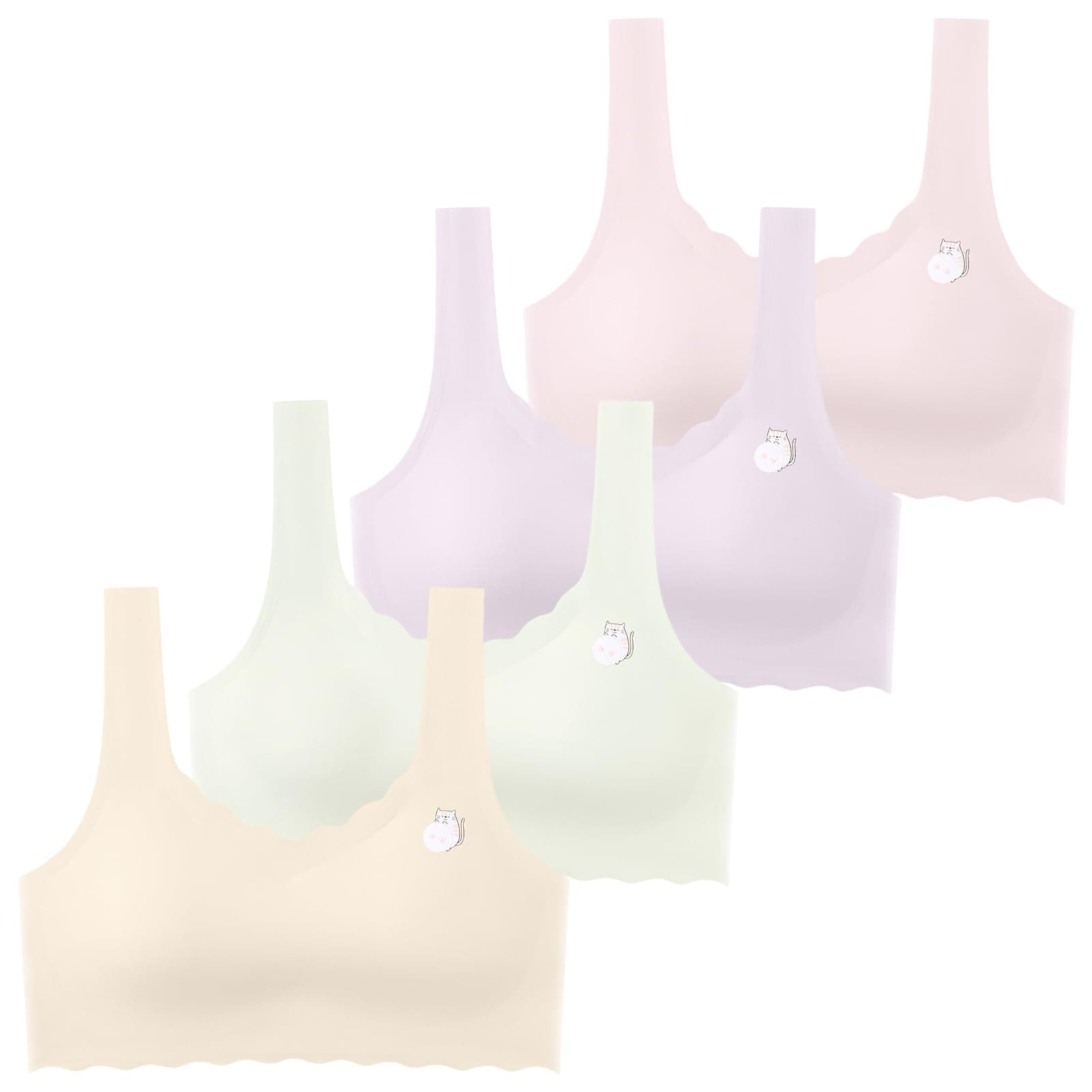 SEAUR 4 Pack Girls Training Bras Thin Padded Bra Seamless Stretchy Sports Bra Invisible Bralette First Bra Kids Bras Tank Top - 10-12 Years - Pink/ Purple/ Green/ Beige - Image 1