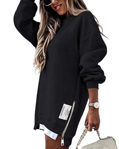 CHICME Womens Long Sleeve Zipper Slit Oversized Sweatshirt Casual Pullover Zipper Hoodies Fall Clothes - Image 1