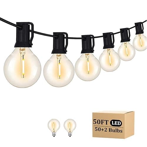 RYKUG Outdoor String Light 50FT Patio Black with 52 Shatterproof G40 LED Clear Globe Bulbs for Indoor/Outdoor, Connectable Hanging Lights for Backyard Balcony Party Decor - Image 1