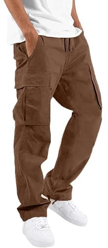 HUNGSON Mens Cargo Pants Drawstring Casual Hiking Pants Joggers Athletic Trousers Cotton Loose Straight Sweatpants for Men - Image 1
