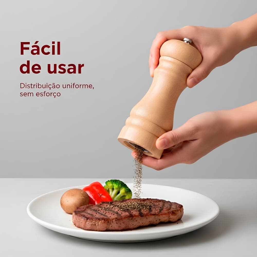 Moedor Manual de Pimenta e Sal em Madeira, Moagem Cerâmica Ajustável para Grãos e Condimentos, 16cm thumbnail 5