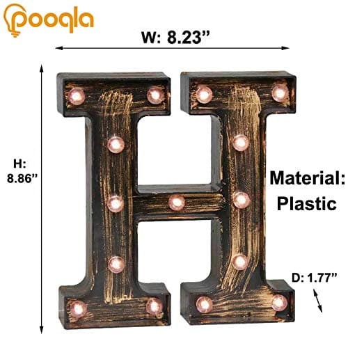 Pooqla Vintage Light Up Marquee Letters with Lights – Illuminated Industrial Style Lighted Alphabet Letter Signs - Coffee Bar Apartment Bedroom Wall Home Initials Decor A-Z - H thumbnail 5