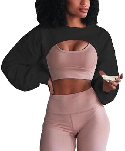 Artfish Women's Crewneck Long Sleeve Crop Tops Workout Gym Casual Cut-out Loose Cropped Sweatshirts - Image 1