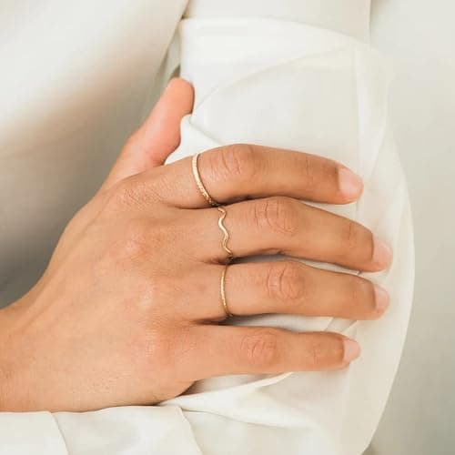 ZOERAY 10PCS 14K Gold Plated Stacking Rings for Women Thumb Stackable Knuckle Band Rings Plain Twist Thin Joint Finger Wedding Gold Ring Set for Women Size 4 to 11 thumbnail 6