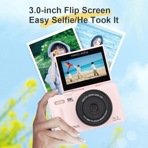Jiawu Digital Camera for Photography, 5K 75MP Autofocus Vlog Camera with 3 Inch 180° Flip Screen, 18X Digital Zoom Point and Shoot Cam, Mini Video Cameras for Teens Adults Seniors thumbnail 3