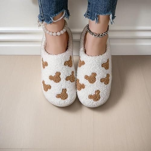 QBRIUQZP Bow Slippers for Women & Men - Floral Memory Foam Plush Slippers, Cute Cartoon Design, Warm Fluffy Fur Lined, Indoor Outdoor House Home Bedroom Shoes thumbnail 2