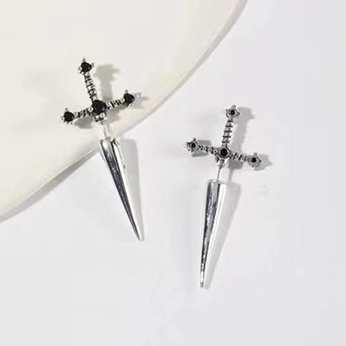 Vintage Gothic Sword Earrings Rhinestone Crystal Dagger Earrings Punk Style Sword Dangle Earrings Costumes Festival Jewelry for Women and Men thumbnail 3