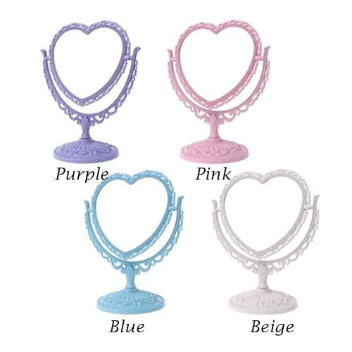 AKOAK Heart-Shaped Cosmetic Mirror - Plastic, Double-Sided, Rotatable, Lightweight - Bathroom & Bedroom Mirror (Blue) thumbnail 6