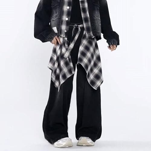 OULIGET Women's Grunge Mini Plaid Skirt,Hip-Hop One-Piece Tie Up Asymmetrical Skirt,Y2k Overlapping Jeans Decorate Skater thumbnail 3