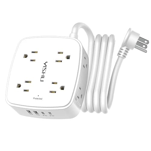 Surge Protector Power Strip - YISHU 8 Widely Outlets with 2 USB-C(PD 30W) and 2 USB-A Ports, 3 Side Outlet Extender with 6Ft Flat Plug Extension Cord, Wall Mount, Desk USB Charging Station, ETL,White - Image 1