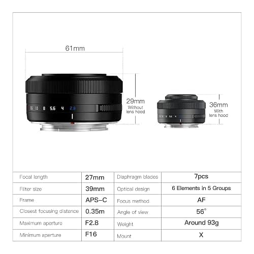 TTARTISAN AF 27mm F2.8 Fuji X Autofocus Lens, APS-C Ultra-Compact Pancake Lens Full Metal Body with Clicked Aperture Ring for Fujifilm X Mount Cameras (Black) thumbnail 6