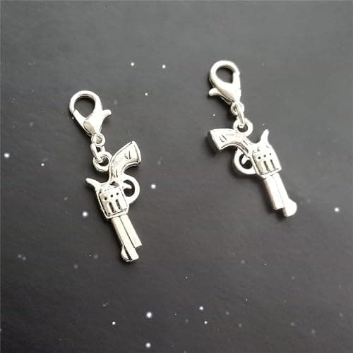 WYGUYO 2 Pcs Pistol Charms, Tiny 3D Gun Clip on Charm, Revolver Pendant Zipper Pull, Cowboy Jewelry thumbnail 3
