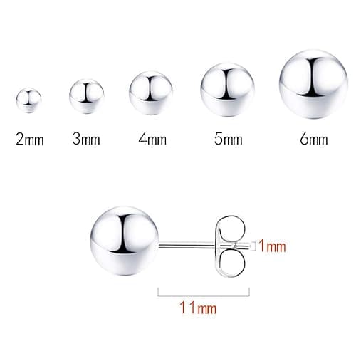925 Sterling Silver Stud Earrings for Women, Sterling Silver Earrings Tiny Stud Earrings for Multiple Piercings 5 Pairs Different Sizes Silver Stud Earrings Set 2mm 3mm 4mm 5mm 6mm thumbnail 2