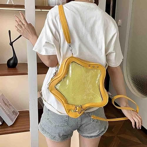 Ita Bag Star Shaped Purse, PU Leather Aesthetic Cute Crossbody Purse, Kawaii Pin Display Clear Shoulder Bag (Bare Bag) - Yellow thumbnail 5