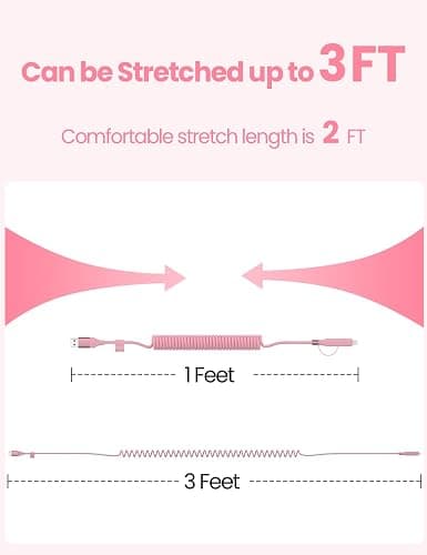 Pink Coiled Car Charging Cable 2-in-1 (USB-C & Lightning), 3FT Cute Car Accessories for iPhone 17/16/15, Samsung Galaxy — Supports Apple CarPlay & Android Auto thumbnail 6
