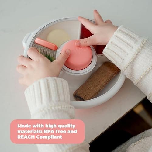 GoBe Kids Small Snack Spinner Slide Bundle with Hand Strap and Sticker Sheet - Reusable Snack Container with 5 Compartment Dispenser and Lid | BPA/PVC Free | Dishwasher Safe | No Spill thumbnail 4
