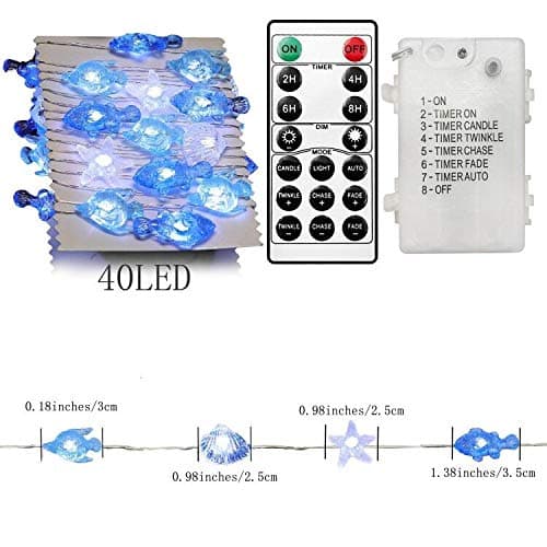 Decorman Sealife String Lights 14ft 40 LED 8 Modes Cool White Weatherproof Battery Operated Ocean Theme Lights for Bedrooms Parties Weddings Gardens with Remote and Timer thumbnail 3