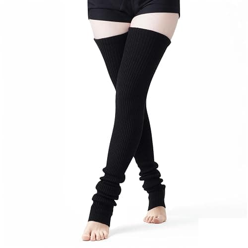 Yymobt Leg Warmers Black Knee High Socks Footless Thick Winter Leg Warmer for Women 35 Inches 80s Party - Image 1