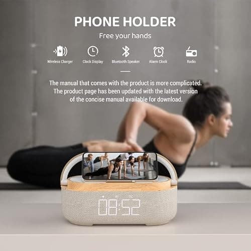 COLSUR Bluetooth Speaker Alarm Clock with Wireless Charger, FM Radio, Adjustable LED Night Light, 6 in 1 Bedroom Portable Speaker 2500mAh, Phone Stand for Bedside, Home, Office, Gift thumbnail 6