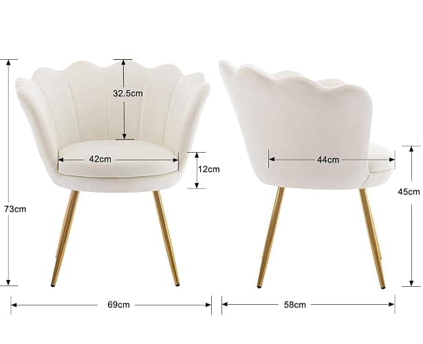 chairus Small Accent Chair for Living Room, Velvet Gold Cute Vanity Chair with Back for Makeup Room, Upholstered Shell Shaped Office Guest Modern Chair Arm Chair, Cream White thumbnail 2